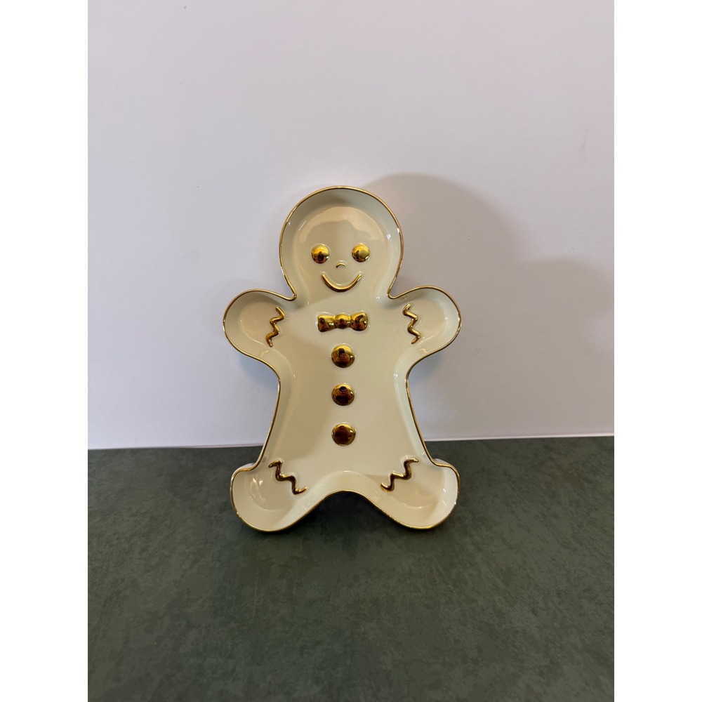 Lenox Gingerbread Man Candy Dish Ivory Fine China Gold Accents Holiday Decor